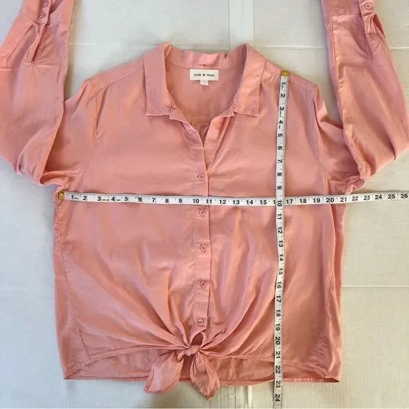 Anthropologie Cloth & Stone Pink Button-Up Long Sleeve Tie Shirt Blouse SZ L - Picture 5 of 16